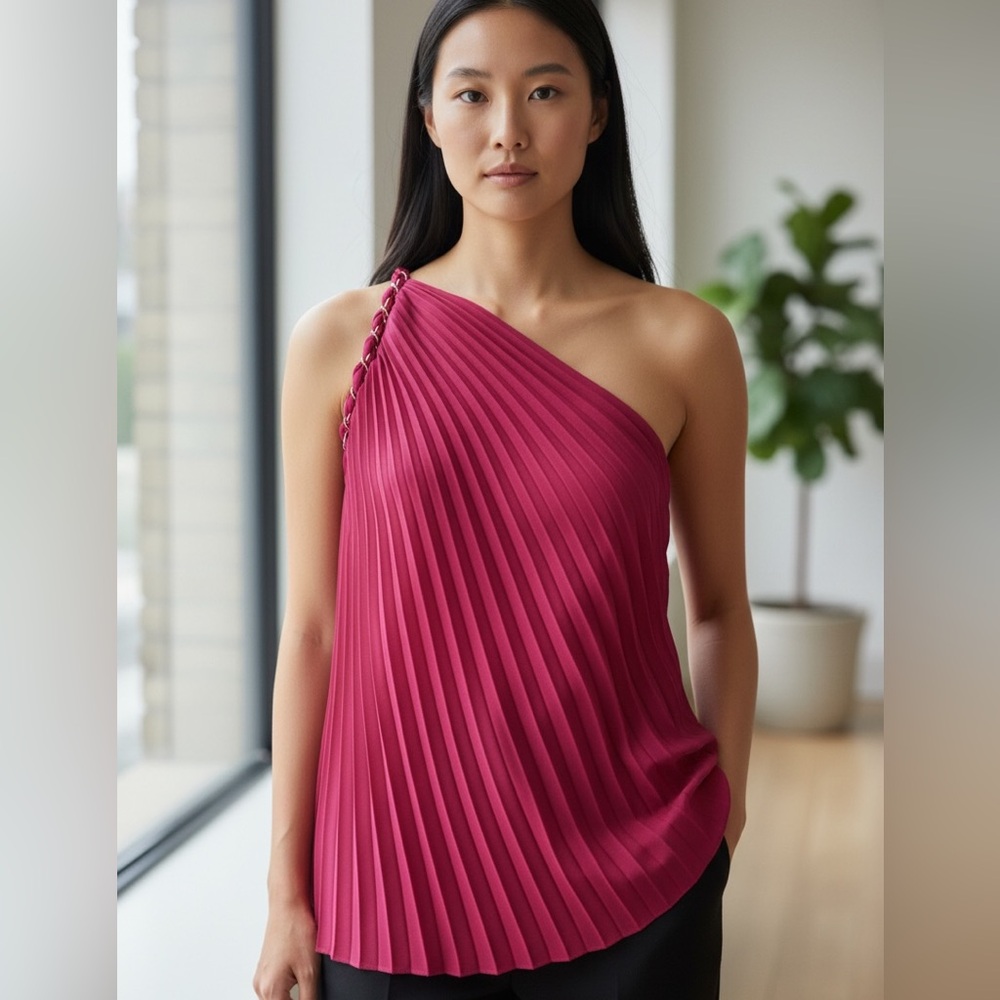 Milly fuchsia one shoulder pleated top, size L, NWT